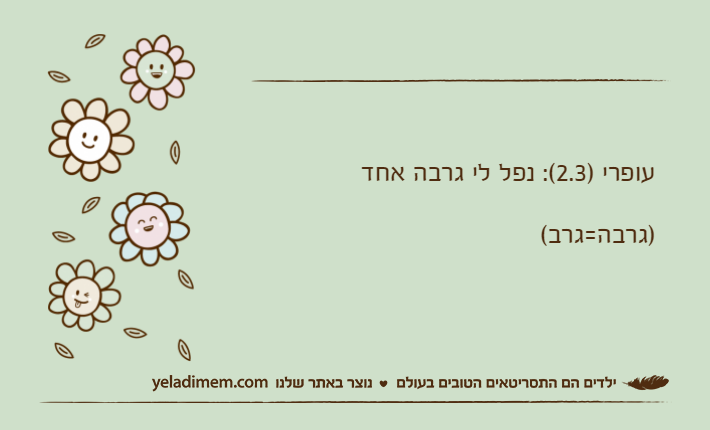 עופרי )2.3(: נפל לי גרבה אחד)גרבה=גרב(