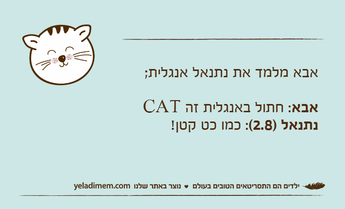 אבא מלמד את נתנאל אנגלית;אבא: חתול באנגלית זה CATנתנאל )2.8(: כמו כט קטן!