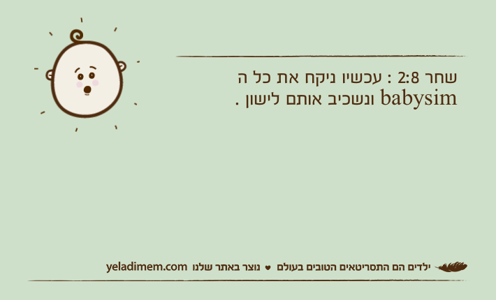 שחר 2:8 : עכשיו ניקח את כל ה babysim ונשכיב אותם לישון .