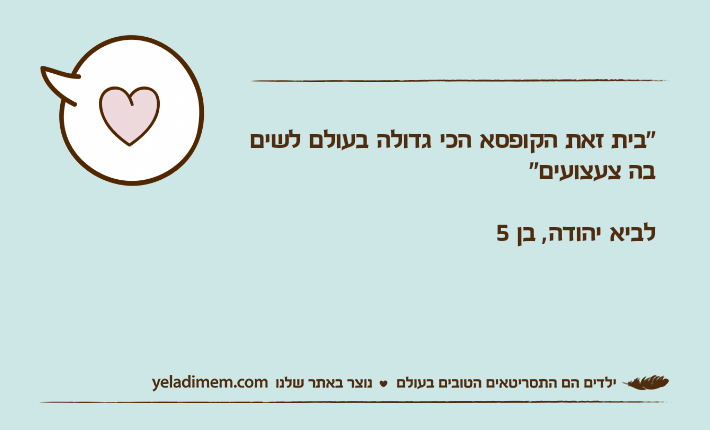 "בית זאת הקופסא הכי גדולה בעולם לשים בה צעצועים"לביא יהודה, בן 5