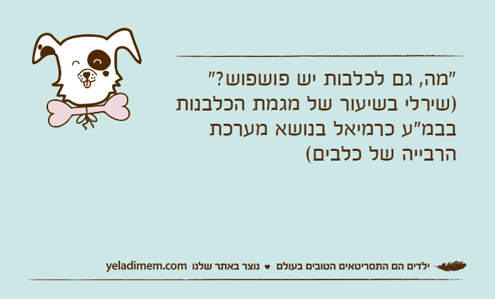 "מה, גם לכלבות יש פושפוש?" )שירלי בשיעור של מגמת הכלבנות בבמ"ע כרמיאל בנושא מערכת הרבייה של כלבים(