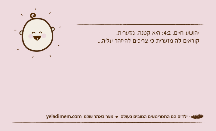 יהושע חיים, 4:2: היא קטנה, מזערית.קוראים לה מזערית כי צריכים להיזהר עליה...